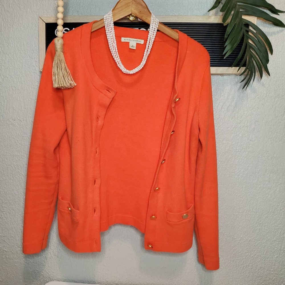Banana Republic I ORANGE Sweater Cardigan w/Pockets and Gold Buttons Sz S - Picture 3 of 13